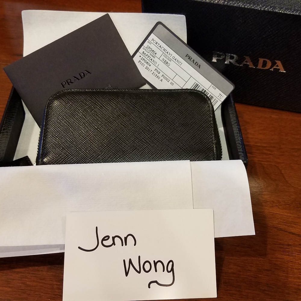 Prada Saffiano 6 key zipper wallet